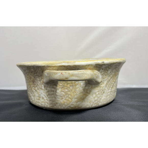 Terra Cotta Studio Stamped Pattern Pottery Baking Dish Unmarked Yellow Ivory - Picture 5 of 11